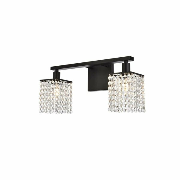 Cling Phineas 2 Lights Bath Sconce In Black with Clear Crystals CL2961571